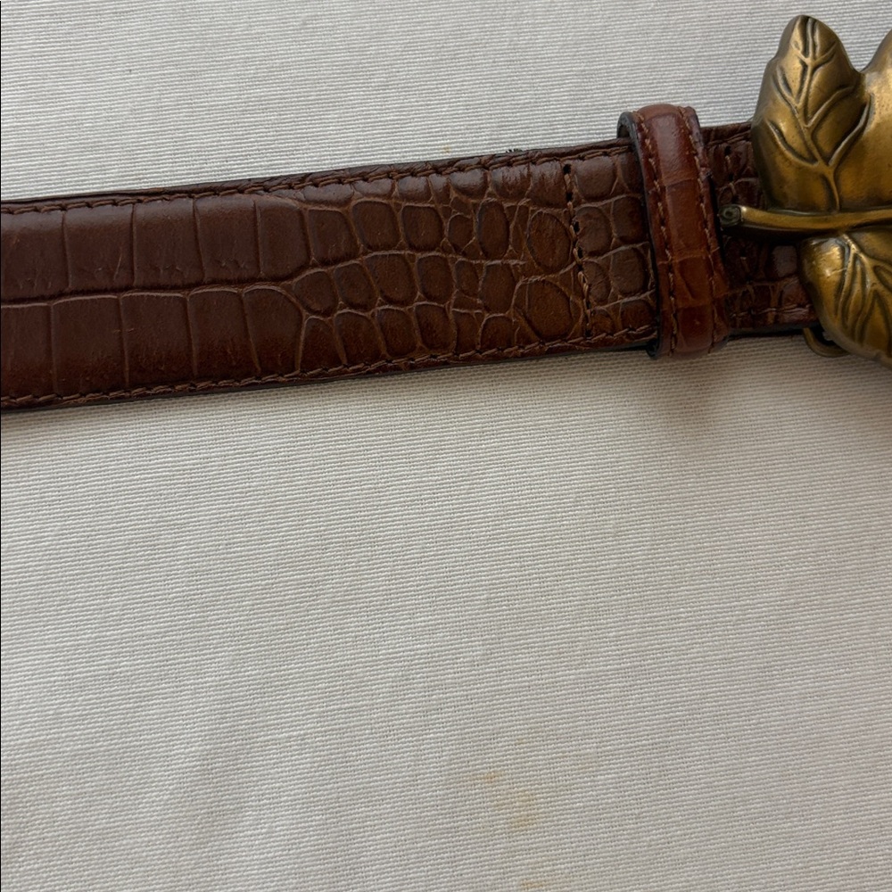 Talbots Brown Leather Belt with Gold Leaf Accent - large - Picture 3 of 7